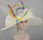 Wide Brim Feathered Derby Hat - Ivory Royal Ascot Sinamay Bow