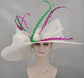 Wide Brim Sinamay Derby Hat: Feathered Ascot Wedding Party Hat
