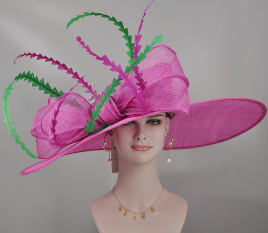 Fuchsia Sinamay Derby Hat: Feathered Royal Ascot Race Day Hat