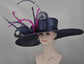Navy Blue Kentucky Derby Hat: Feathered Ascot Wedding Party Hat