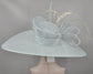 Powder Blue Kentucky Derby Hat: Wide Brim Feathered Sinamay Bow