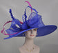 Royal Blue Derby Hat: Feathered Sinamay Bow Ascot Hat