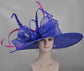 Royal Blue Derby Hat: Feathered Sinamay Bow Ascot Hat