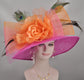 Wide Brim Sinamay Derby Hat: Silk Flower, Peacock & Pheasant Feathers