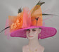 Wide Brim Sinamay Derby Hat: Silk Flower, Peacock & Pheasant Feathers