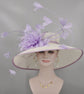 Lavender Derby Hat: Wide Brim Sinamay Feather Church Hat