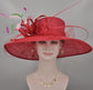 Red Sinamay Wide Brim Hat: Kentucky Derby Feather Church Hat