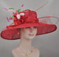 Red Sinamay Wide Brim Hat: Kentucky Derby Feather Church Hat