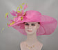 Hot Pink Feather Flower Derby Hat: Rhinestone Tea Party Hat