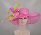 Hot Pink Feather Flower Derby Hat: Rhinestone Tea Party Hat