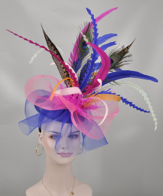 Peacock Pheasant Feather Fascinator Hat: Custom Sinamay Crin Design