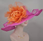 Fuchsia Pink Sinamay Derby Hat: Orange Silk Flower Wide Brim