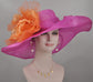 Fuchsia Pink Sinamay Derby Hat: Orange Silk Flower Wide Brim