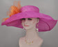 Fuchsia Pink Sinamay Derby Hat: Orange Silk Flower Wide Brim