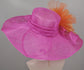 Fuchsia Pink Sinamay Derby Hat: Orange Silk Flower Wide Brim
