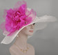 Sinamay Kentucky Derby Hat: White Floppy Brim with Fuchsia Silk Flower