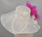 Sinamay Kentucky Derby Hat: White Floppy Brim with Fuchsia Silk Flower