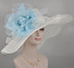 Wide Brim Sinamay Kentucky Derby Hat: White with Powder Blue Silk Flower