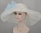 Wide Brim Sinamay Kentucky Derby Hat: White with Powder Blue Silk Flower