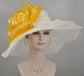 Wide Brim Sinamay Derby Hat with Lemon Yellow Silk Flower