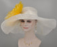 Wide Brim Sinamay Derby Hat with Lemon Yellow Silk Flower