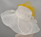 Wide Brim Sinamay Derby Hat with Lemon Yellow Silk Flower