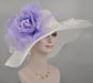 White Sinamay Kentucky Derby Hat: Lavender Silk Flower Wide Brim