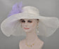 White Sinamay Kentucky Derby Hat: Lavender Silk Flower Wide Brim