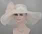 White with Blush Pink Silk Flower Wide Brim Kentucky Derby Hat,Ascot Hat for Wedding Tea Party,Garden Party Hat, Mother of the Bride,Church