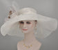 White w Taupe Jumbo Silk Flower, Kentucky Derby hat, Church hat, Wedding hat, Tea Party hat , Floppy Wide Brim Sinamay Dress Hat
