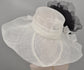 White w Black Jumbo Silk Flower, Kentucky Derby hat, Church hat, Wedding hat, Tea Party hat , Floppy Wide Brim Sinamay Dress Hat