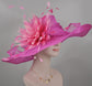 Fuchsia Hot Pink Pink Feather Flower Wide Brim Sinamay Hat Kentucky Derby Hat, Church  Wedding Hat, Easter Hat