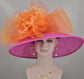 Sinamay Kentucky Derby Hat: Hot Pink Wide Brim with Orange Silk Flower