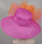 Sinamay Kentucky Derby Hat: Hot Pink Wide Brim with Orange Silk Flower