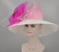Kentucky Derby Hat: White Sinamay Wide Brim with Fuchsia Silk Flower