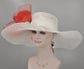 Wide Brim Sinamay Derby Hat: White with Red Silk Flower