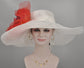Wide Brim Sinamay Derby Hat: White with Red Silk Flower