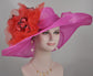Fuchsia Sinamay Derby Hat: Jumbo Silk Flower Wide Brim