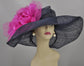 Navy Sinamay Kentucky Derby Hat: Jumbo Silk Flower Wide Brim