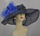Navy Blue Wide Brim Sinamay Hat with Multi Color Silk Flower Option For Kentucky Derby, Ascot, Tea Party Hat, Wedding Guest Hat,Church