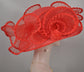 Red Sinamay Derby Hat: Feather Flower Tea Party Hat