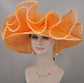 Orange Sinamay Kentucky Derby Hat: Feathered Tea Party Church Hat
