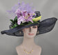 Navy Blue w Violet Purple Lily Flower + More Colors Options Feather Flower Wide Brim Sinamay Hat Kentucky Derby Hat, Church  Wedding Easter