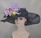 Navy Blue w Violet Purple Lily Flower + More Colors Options Feather Flower Wide Brim Sinamay Hat Kentucky Derby Hat, Church  Wedding Easter