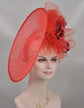 Red Sinamay Kentucky Derby Hat: Silk Flower Upturned Brim (16.14" Diameter)