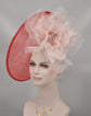 Red Sinamay Kentucky Derby Hat: Blush Pink Silk Flower, Upturned Brim (16.14" Diameter)