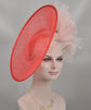 Red Sinamay Kentucky Derby Hat: Blush Pink Silk Flower, Upturned Brim (16.14" Diameter)
