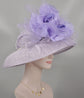 Lilac +Lavender Silk Flower ( More Color Options )Wide Brim Sinamay Hat Church Kentucky Derby Hat Carriage Tea Party Wedding Ostrich Feather