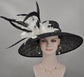 Church Kentucky Derby Hat Carriage Tea Party Wedding Wide Brim  Royal Sinamay Hat Black