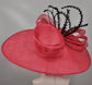 Red Sinamay Kentucky Derby Hat: Feather Ascot Race Day Hat